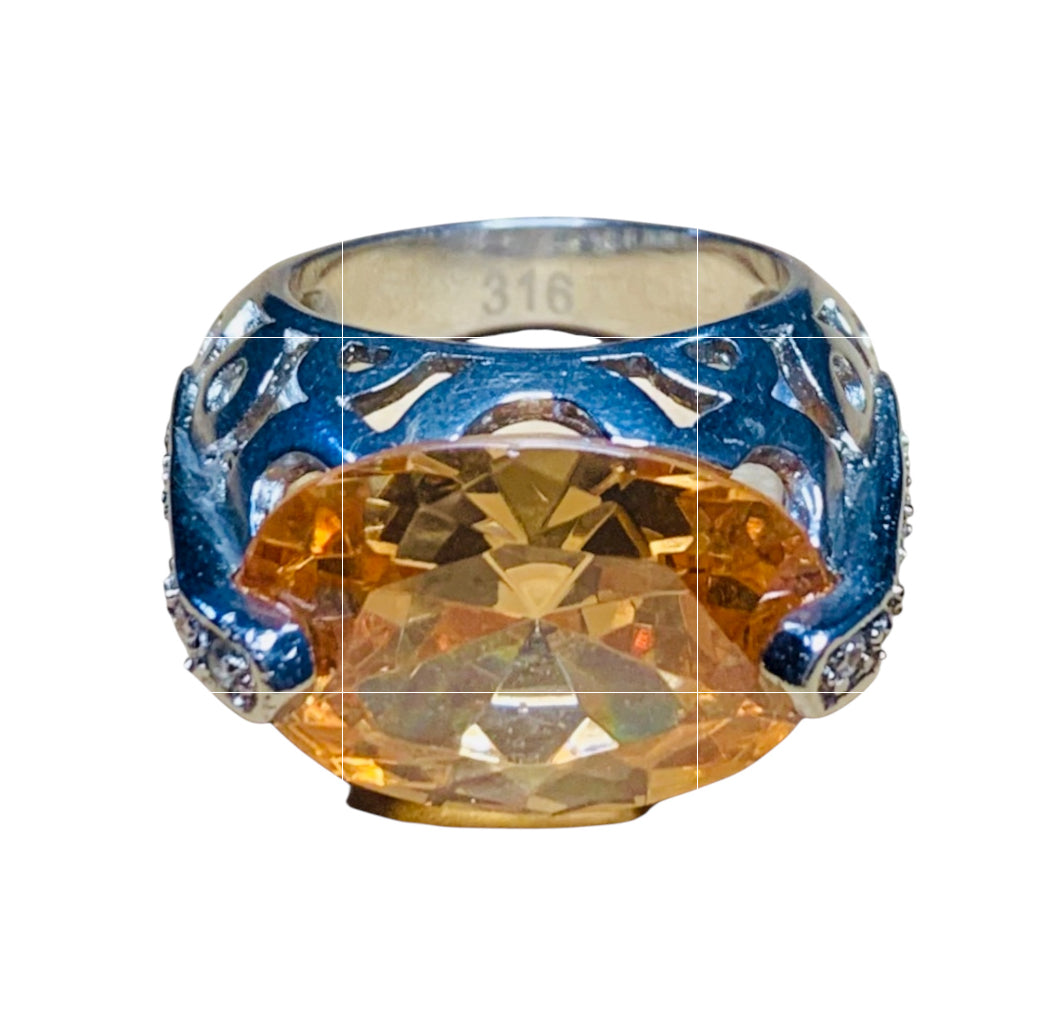 Stainless Steel Yellow Topaz Ring