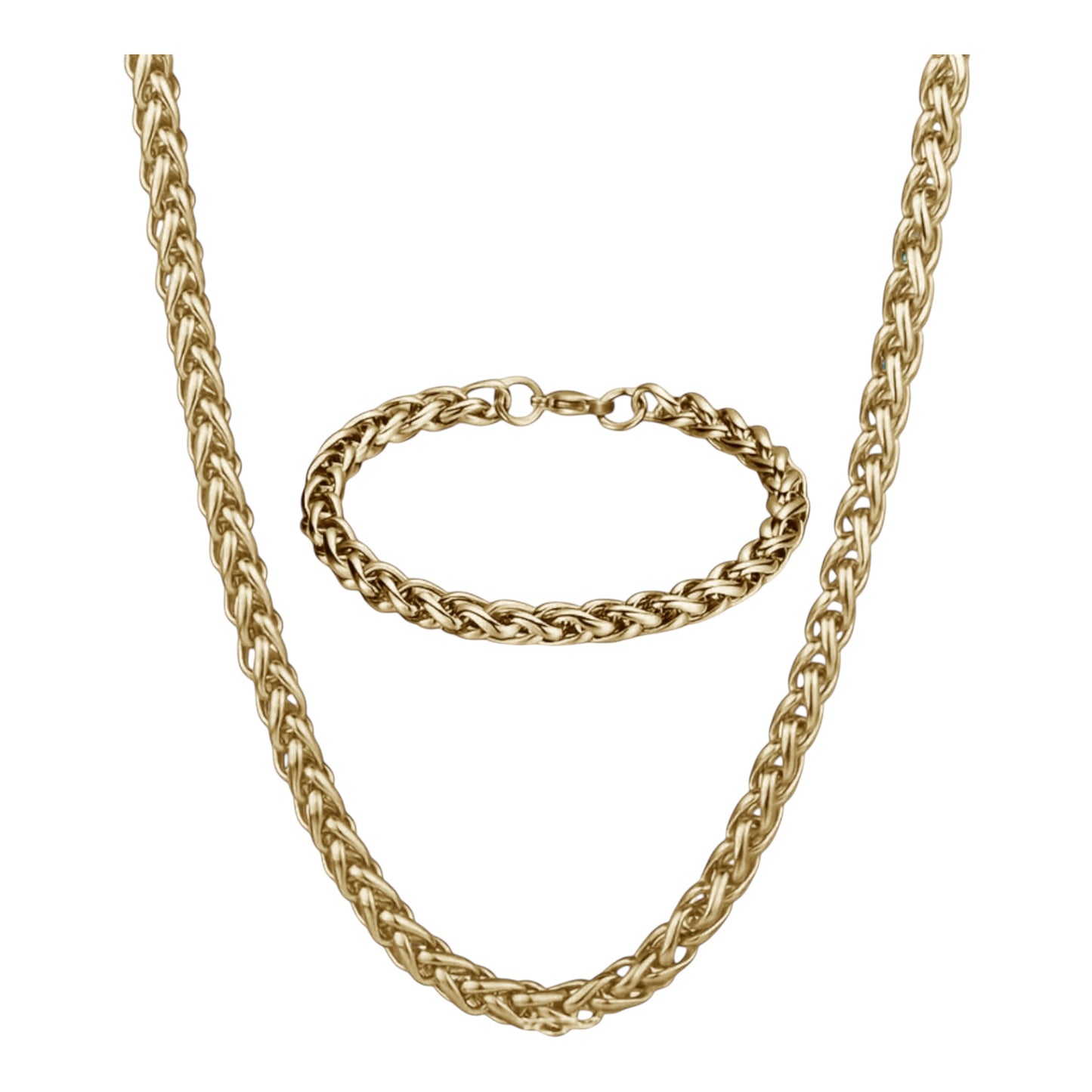 Men's Gold Stainless Steel Necklace & Bracelet Set
