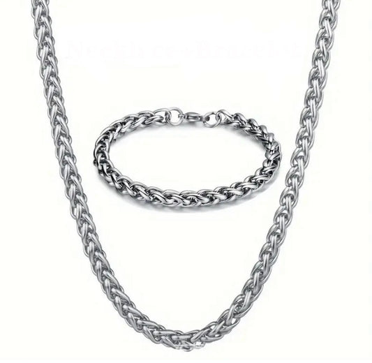 Men's Stainless Steel Necklace & Bracelet Set