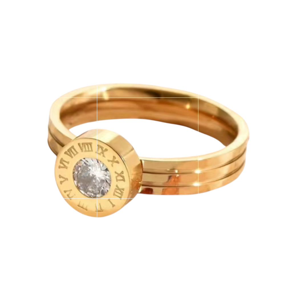 Titanium Steel Numeral Zircon Ring