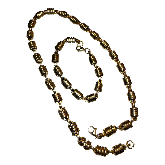 Men's Gold Stainless Steel Necklace & Bracelet Set