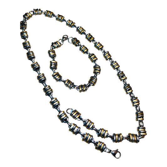 Men's Gold/Silver Stainless Steel Necklace & Bracelet Set