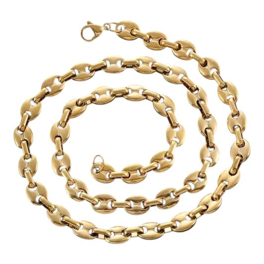 Stainless Steel Gold Coffee Bean Men's Necklace