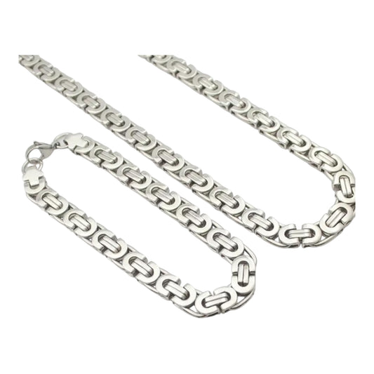 Men's Silver Stainless Steel Necklace & Bracelet Set