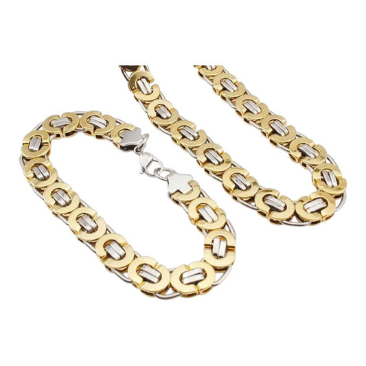 Men's Gold Stainless Steel Necklace & Bracelet Set