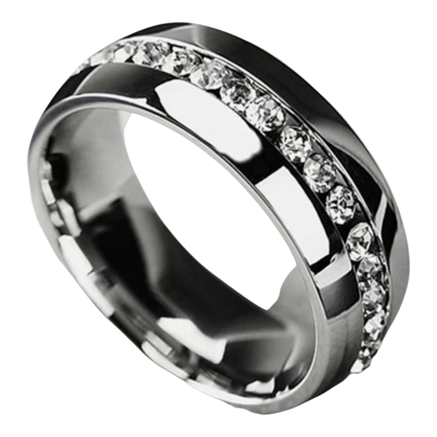 Stainless Steel Men's Couple Ring Zircon