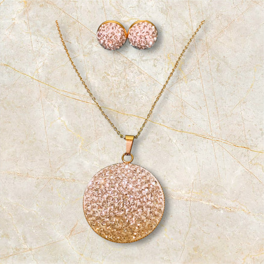 Embellished Stainless Steel Gold Necklace Set